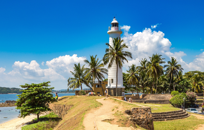 Scenic view at the White Lighthouse in Galle Fort in Sri Lanka 